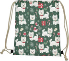 Upetstory Christmas Westie Drawstring Backpack Portable Draw String Bag Lightweight Cinch Sackpack Gymnastics Beach Storage Pouch for Adults Kids Travel Beach Swim Dance Yoga