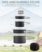 HOMGEN Portable Camping Cookware Set-Lightweight Aluminum Camp Pots and Pans Kit-Comes with Non-Stick Pots/A Frying Pan etc-Complete Camping Mess Kit for Camping/Hiking/Fishing & Other Outdoor Trip