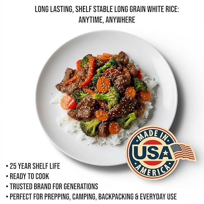Future Essentials Long Grain White Rice – USA Grown, Uncooked White Rice with 25-Year Shelf Life – Shelf-Stable, Vacuum-Sealed Emergency Food – 24 oz #2.5 Can (Single)