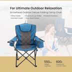 ARROWHEAD OUTDOOR Deluxe Folding Camp Chair – 550lb Capacity Heavy-Duty Quad Chair with Integrated Cooler, Headrest, and Dual Cup Holders.