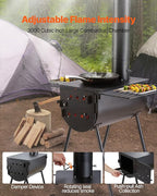VEVOR 118" Camping Wood Stove, Portable Alloy Steel Tent Stove with 3000in³ Firebox, Outdoor Heating & Cooking Stove with Chimney Pipes & Gloves, Includes 8 Pipes for Efficient Heating