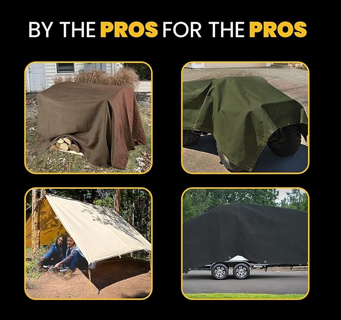 PROTARP Heavy Duty 14 OZ Water Resistant Canvas Tarp, UV Resistant Tarpaulin Cover with Rustproof Brass Grommets, Multipurpose for Canopy, Roof, Camping, Woodpile (Off White 12'X24')
