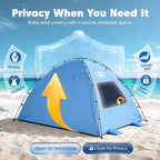 Beach Tent Sun Shelter - 2/3/4 Person UPF 50+ UV Tents with Canopy, Easy Setup Lightweight Beach Shade Tent, Portable Beach Cabana Sun Shade Shelter