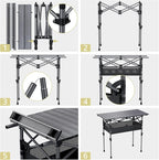 Anbte 3ft Aluminum Roll Top Camping Table, 2 Adjustable Height Camping Table Folding with Storage Net & Bag Lightweight Roll Up Table for Indoor Outdoor Backyard BBQ Patio Picnic, 32.2” X 16”, Black