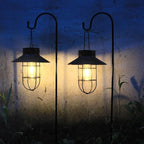 2 Pack Solar Lanterns ,Outdoor Waterproof Solar Lamp with Shepherd Hook, Metal Edison Bulb Lights Gifts for Gifts for Women/Mom Garden Outdoor Pathway Decor (Black)