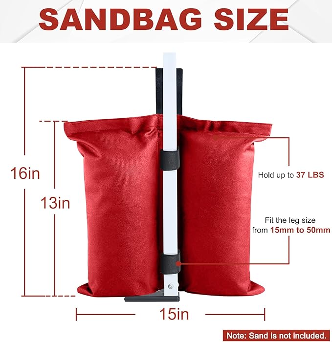 ABCCANOPY Canopy Weights 120 LBS Tent Sand Bags,4-Pack Red (Without Sand)