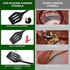 Camping Essentials Cookware Cooking Utensils Set - Portable Camp Kitchen Mess Kit Outdoor Accessories, Stainless Steel & Silicone, Camping Gear Equipment for RV Picnic Grill, Green