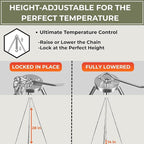 Tactiko Survival 33" Camping Tripod for Cooking - Stainless Steel Folding Stand, Adjustable Chain – Compact, Lightweight Outdoor Gear for Hanging Kettles, Pots & Percolators