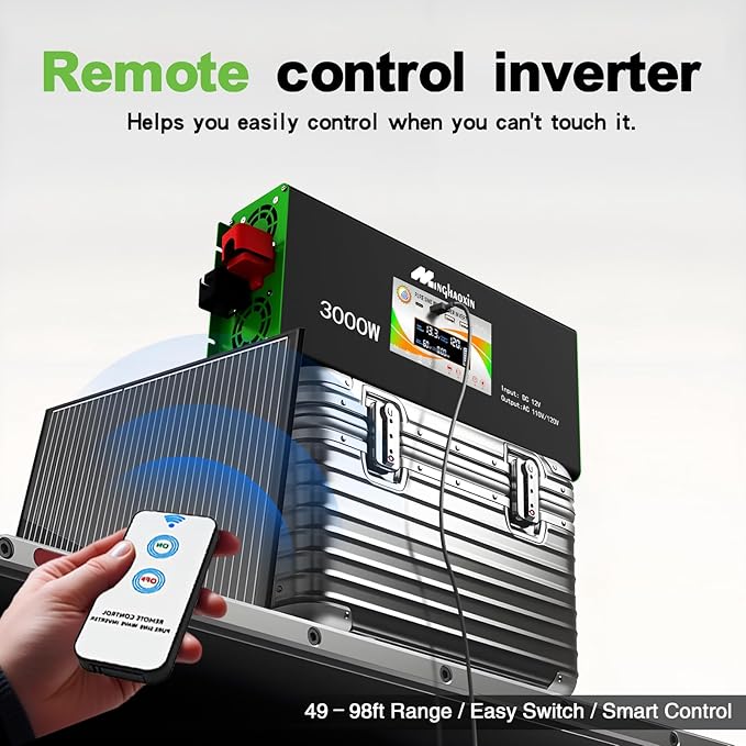 3000W Pure Sine Wave Power Inverter - Car Power Inverter 12v to 110v,Converter with 4 AC Outlets,6000W Peak,LCD Display,Remote Control,Power Inverters for Vehicles,Converter for RV,Truck,Solar,Outdoor