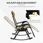 Outsunny Set of 2 Outdoor Rocking Chairs, Foldable Reclining Zero Gravity Lounge Rocker with Pillow, Cup & Phone Holder, Combo Design with Folding Legs, Beige