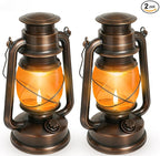 Vintage Battery Operated Lanterns 2 Pack, IP65 Waterproof Antique Outdoor Lantern with 2 Modes (Steady & Flickering) - Hanging Rustic Decor for Garden, Camping, Patio, Emergency