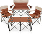 CAMPHILL Camping Chair Set of 3, Outdoor Folding Camping Chairs for Heavy People with Cup Holder & Carry Bag,Collapsible Chair Include One Sofa Chair and Two Single Chair,Support up to 500lbs