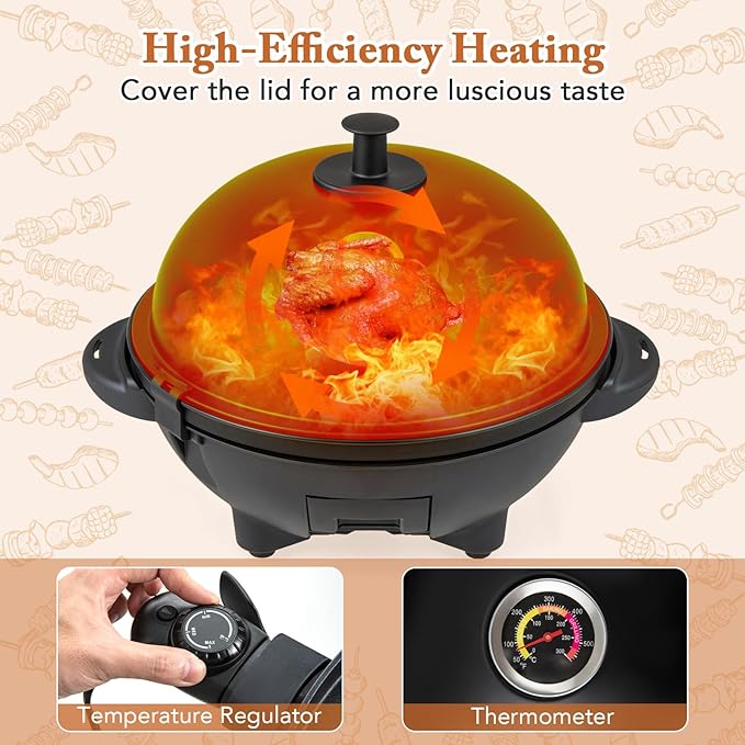 Giantex Electric Grill Outdoor, 1200W Electric BBQ Grills Outdoor Cooking with Lid & Thermometer, Nonstick Griddle, Drip Tray, 2-in-1 Freestanding & Tabletop Grill for Apartments Backyard Party