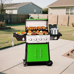 4-Burner Propane Gas Grill with Side Burner, 50,000 BTU Outdoor Gas BBQ Grill with Stainless Steel Grates and Side Tables for Outdoor Cooking Kitchen, Patio and Backyard, Green