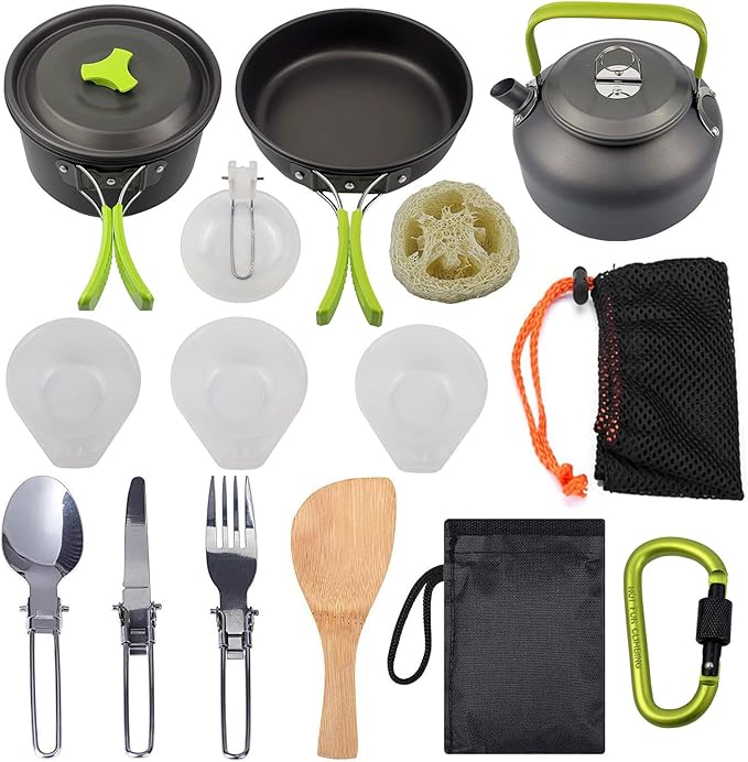 Camping Cookware Kit, Non-Stick Lightweight Pots Pan Set, Picnic Tableware Tools for Camping, Backpacking, Outdoor Cooking (Color : Bronze)