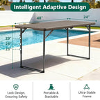 Folding Table 4ft - Heavy Duty Fold-in-Half Plastic Table with Adjustable Height, Portable Utility Tables with Steel Legs for Indoor, Outdoor, Picnic, Camping, Dining, Party (Khaki)