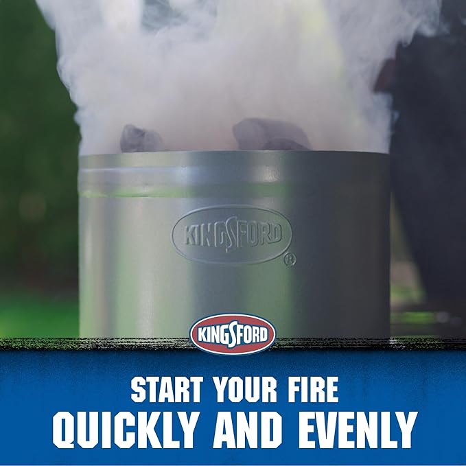 KINGSFORD Heavy Duty Deluxe Charcoal Chimney Starter, Large Capacity Zinc Steel BBQ Fire Starter with Heat Shield and Stay-Cool Handle, Vented Base Air Vents for Fast Even Lighting - 6 Pack