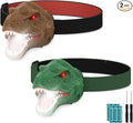 2PCS Dinosaur Headlamp Flashlight Outdoor Camping Gear LED Reading Headlamp, Hiking Headlight for Kids or Adults, Ideal Toy Gift for Birthday, Chirstmas, 6 AAA battery Included (Green+Brown)