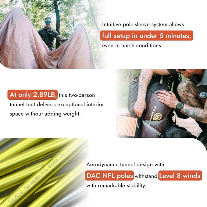 Gale Lite 2 Ultralight 2-Person Tunnel Tent – 2.89 lb, Double Silicone-Coated Fabric, Compact 3-Season Backpacking Shelter – Wine Brown