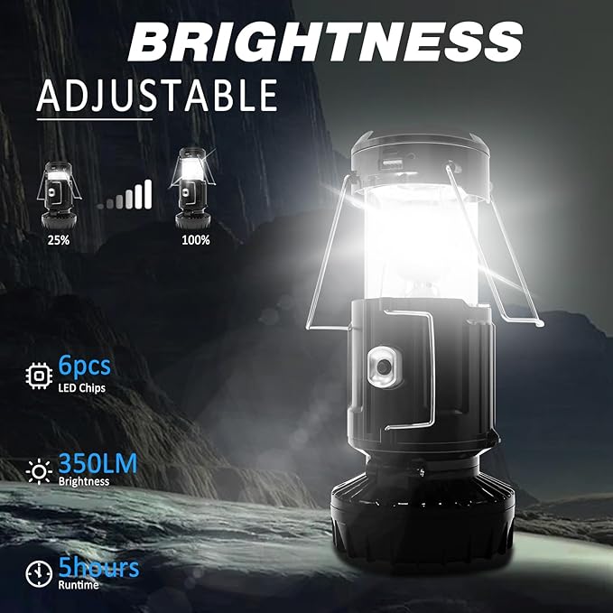 2-Pack Solar Camping Fan w/ Lantern, DIBMS Collapsible Solar Powered USB Rechargeable & Battery Powered Emergency Hanging Lights for Camping Tent Hurricanes Power Outages Storm Indoor Outdoor