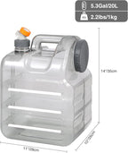 RedSwing 5.3 Gallon Water Container with Spigot, BPA Free Portable Water Storage Tank for Camping Outdoor Hiking Travel, PC Food Grade Thickened Bucket, Grey, 20L