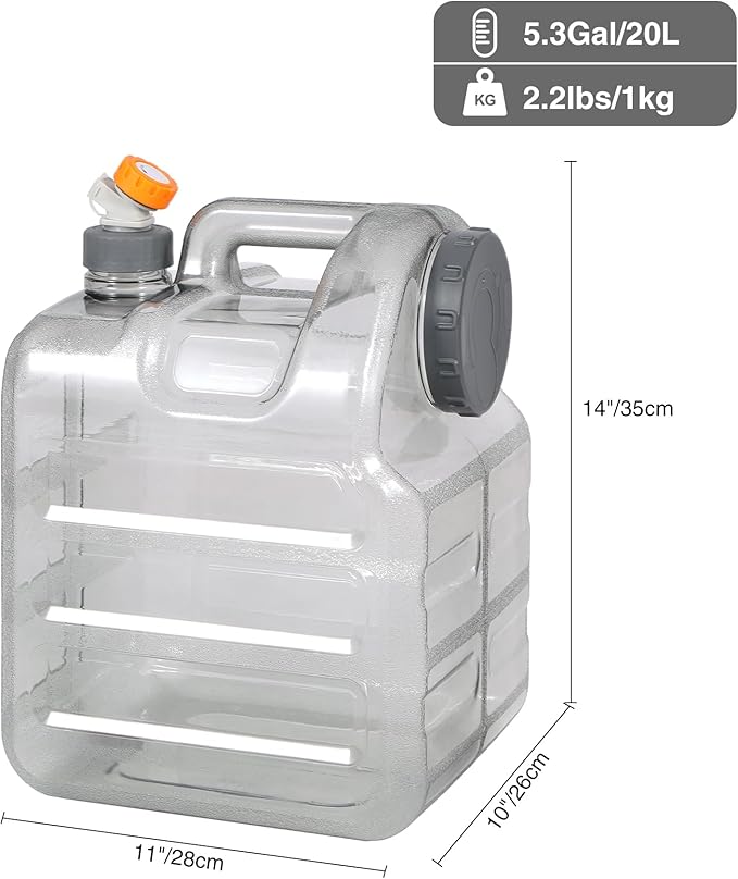 RedSwing 5.3 Gallon Water Container with Spigot, BPA Free Portable Water Storage Tank for Camping Outdoor Hiking Travel, PC Food Grade Thickened Bucket, Grey, 20L