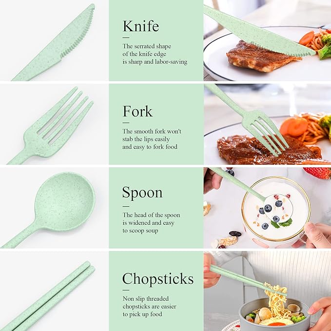 4 Sets Travel Utensils with Case, Cutlery Set Chopsticks Fork Spoon Knife with Case, Reusable Plastic Utensils Sets for Lunch Box Accessories,Portable Lunch Box Utensils Set for Daily Use