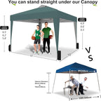 SANWAY 10x10 Pop up Canopy Tent, One-Button, Outdoor Instant Canopy Protable for Events, Camping, Parties, Vendor, Beach Tent - Dark Green