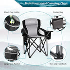 2PCS Folding Camping Chair, Heavy Duty Portable Lawn Chairs with Cooler Bag, Side Pocket & Cup Holder, Folding Chairs for Outside Support 450lbs Black