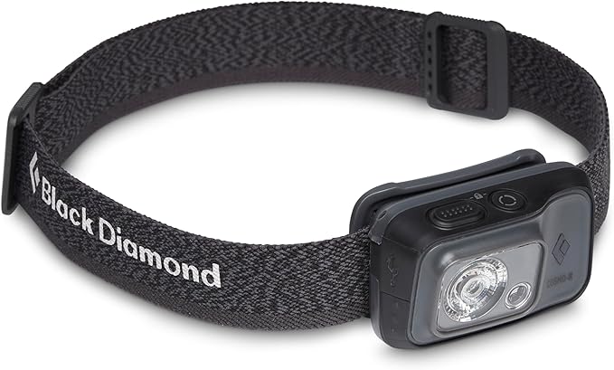 BLACK DIAMOND Cosmo 350-R Rechargeable Headlamp | 350 Lumens | Micro-USB Charging | Waterproof, Dimmable Light for Camping & Hiking | Graphite