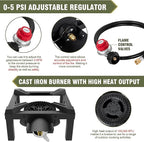 BESTFIRE Propane Burner, 100,000 BTUs High Pressure Single Propane Stove - Heat Shield and Guard, 4.1ft Adjustable Hose with Regulator, Gas Stove for Outdoor Cooking, Turkey Fry, Seafood Boil