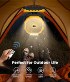 36000mAh Portable Camping Fan - 150HRS Rechargeable Fan with Detachable Battery with LED & Remote - 4 Speeds Battery Powered for Tent,Travel, Office, Jobsite