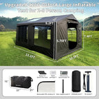 Inflatable Large Tent, Blow Up Tent with Hand Pump Waterproof 4 Season Air Tents Luxury Black Oxford Cabin Glamping House Easy Setup Outdoor Family Hot Tents for Camping 4-8 Person