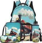 Train Backpack and Lunchbox Backpack for School Boys Lightweight Trendy Bookbag and Lunch Box Set for Boys 4pcs School Bags for Boys 10-12 Hiking Daypack Outdoor Travel