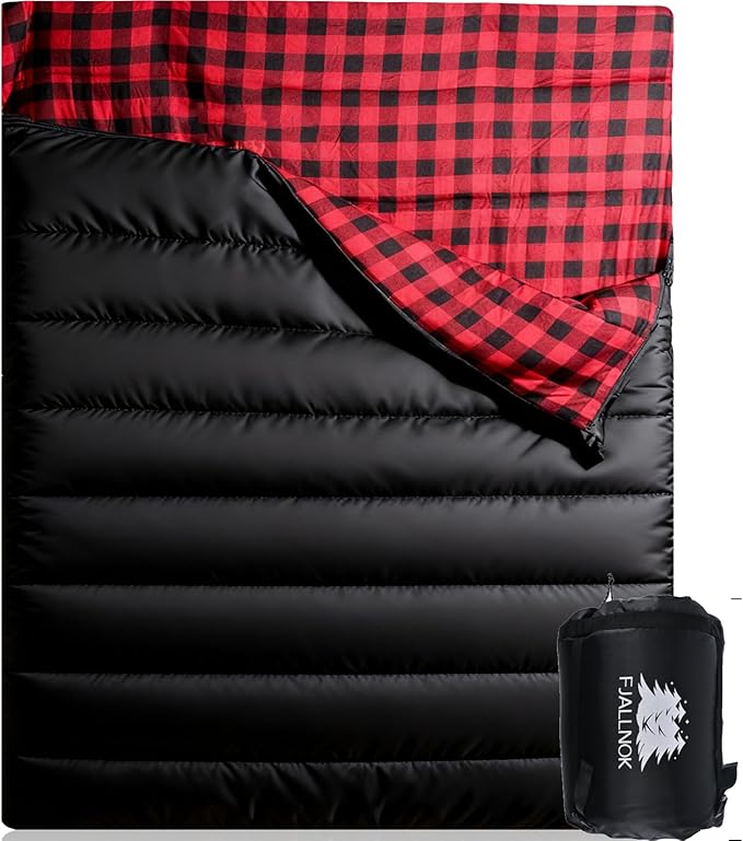 Double Sleeping Bag Cotton Flannel for Camping, Backpacking Or Hiking. Queen Size 2 Person Waterproof Sleeping Bag for Adults Or Teens. Lightweight with Compression Sack