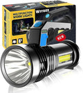 LED Flashlight High Lumens USB Rechargeable Flashlight for Camping, Hiking, Walking, Powerful Emergency Flashlight with 4 Modes for Outdoor Use, Bright Flashlight with Sidelight Lantern
