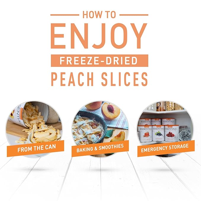 Emergency Essentials Freeze-Dried Peach Slices #10 Can, Freeze-Dried Fruit, Freeze-Dried Peaches, Peach Rings Snacks, Emergency Food Cans, 30-Year Shelf Life Food