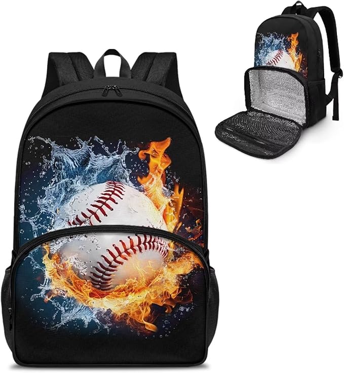 Water Fire Softball Student Bookbag All In One Meal Bag 17 Inch Travel Laptop Insulated Cooler Bag Box Casual Hiking Daypack Laptop Backpack Gifts For Him Her