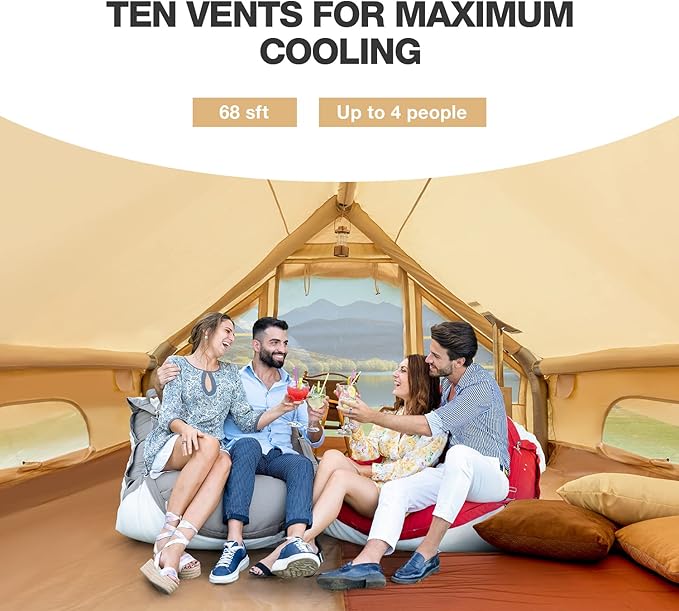 YOLENY 2-4 Person Inflatable Tents for Camping, Quick Setup in 2 Minutes with Hand Pump, 4-Season Waterproof Windproof Oxford Blow Up Tent