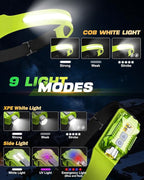 Victoper Rechargeable Headlamp 2Pack, Detachable 230° Wide Beam LED 2in1 Head Lamp with Motion Sensor, Hard Hat Head Light for Adults, 9 Modes Flashlight for Running Hunting Camping Essentials Gear
