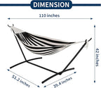 Double Hammock with Stand - Heavy Duty 450lbs Capacity, Portable Cotton Hammock for Two Adults, Indoor & Outdoor Use with Travel Bag, Black&White Stripe Pattern