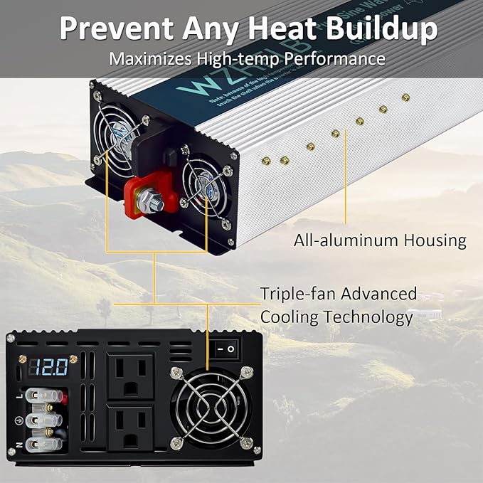WZRELB 4000W Pure Sine Wave Inverter 24V DC to 110V 120V AC Power Converter with LED Display, Hardwire Terminal,Off-Grid Portable Power Inverter with Dual AC Outlets for Home, RV, Truck, Camping