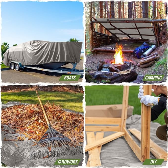 RUGGED RHINO All Weather 100% Waterproof Heavy Duty Tarp, 16x20, UV Temperature Resistant Tarps, High Durability Multipurpose Cover, for Home Outdoor Winter Snow Clean Up, Camping, 5 Mil, 1 PK Silver