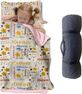 Personalized Toddler Nap Mat for Preschool, Custom Name Kids Sleeping Bag for Daycare, Kindergarten Roll Up Sleeping Mat with Removable Pillow and Soft Blanket, Fun Themes for Boys & Girls