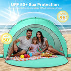 Beach Tent Sun Shelter, Sun Shelter for 1-3 Person, Beach Shade Tent, Beaches Shade with 2 Zippered Doors, Portable Tents for Camping Fishing, Green