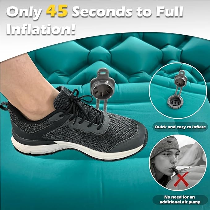 2026 Thicken Inflatable Camping Sleeping Pad with Pillow - Built-in Foot Pump Moisture-Proof Tent Mattress Bed(T2366Dark Blue)