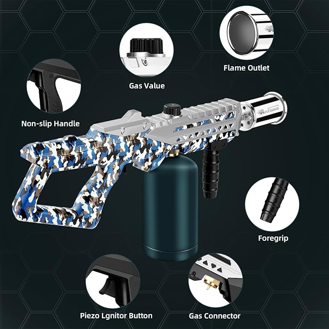 Propane Torch Gun-Powerful Grill Torch Gun, Kitchen Torch Gun with Adjustable Flame, Flamethrower, High Power Cooking Torch for BBQ, Baking, Campfire, Welding (Propane Tank Not Included)