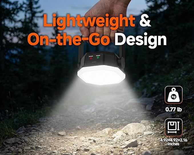 4000LM Camping Light Rechargeable, 3 Lighting Modes, 30W Portable Tent Light with Magnet, IP65 Waterproof Hanging Light for Camping, Hiking, Emergency, Hurricane, Power Outages (Black)