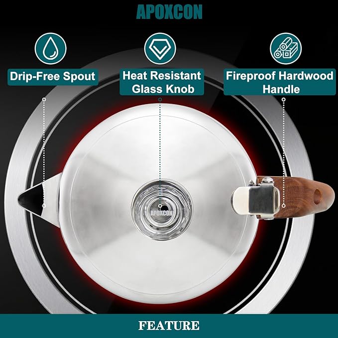 Coffee Percolator Stainless Steel Coffee Maker with Fireproof Solid Wood Handle & Tough Glass Clear Brew Progress Knob Camping Coffee Pot Using on any Stovetop NO Aluminum NO Plastic (6 Cup)