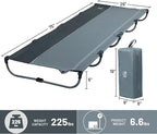 TIMBER RIDGE 20-Second Quick Set-Up Camping Cot, Lightweight Aluminum Folding Cot with Zipper Closure, Portable Carry Bag Included for Camping, Travel and Outdoors, Support up to 225lbs, Grey
